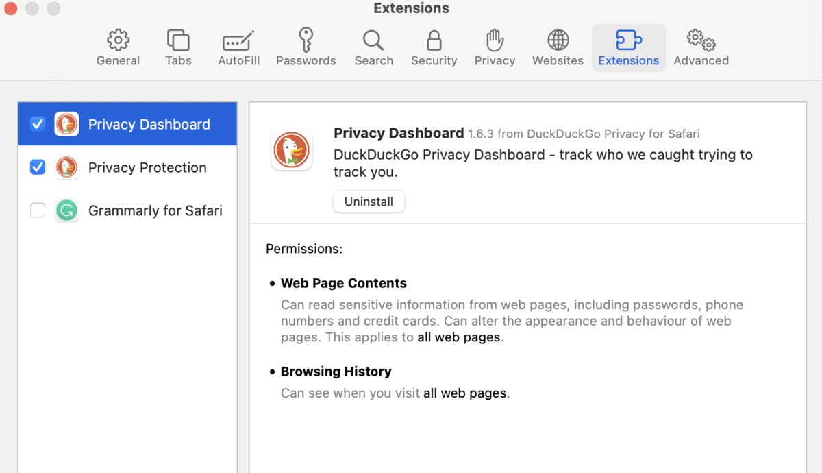 启用 DuckDuckGo Privacy Essentials 截图 