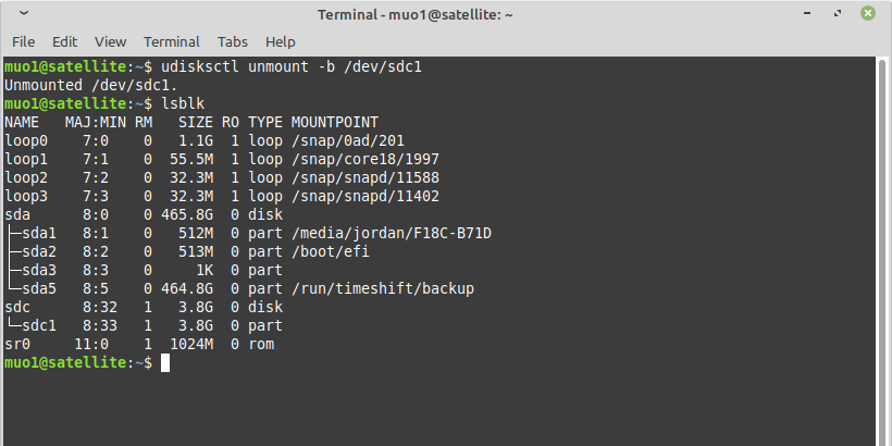 使用 Udisks 命令在 Linux 终端中卸载硬盘
