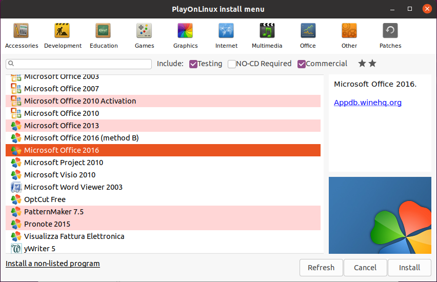 muo linux ms office playonlinux install