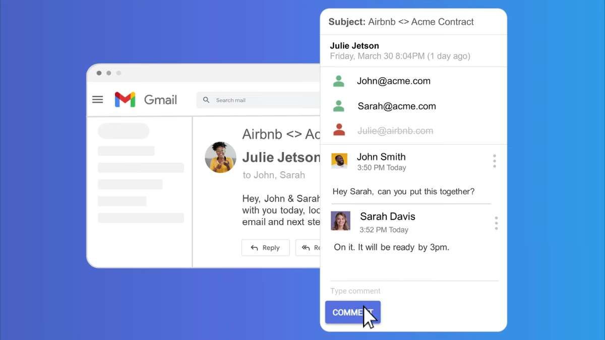 电子邮件评论附加组件可让您在 Gmail 中发送评论以协作处理消息，就像 Google 文档一样