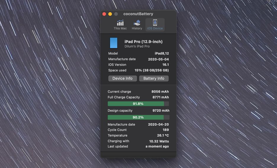 Mac 上的 coconutBattery 应用程序。