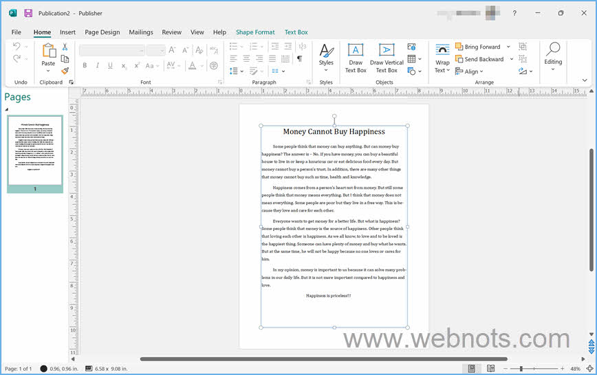 在 Publisher App 中转换的 Word 文档