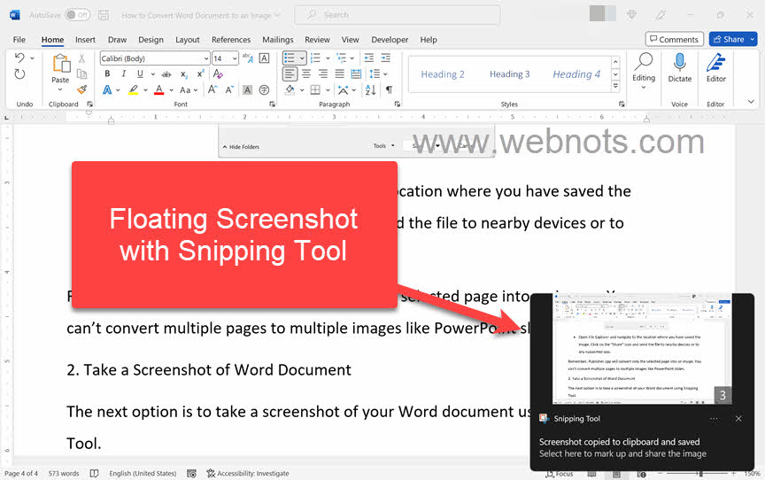 使用截图工具捕获 Word 文档