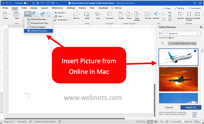 在 Word for Mac 中插入图片