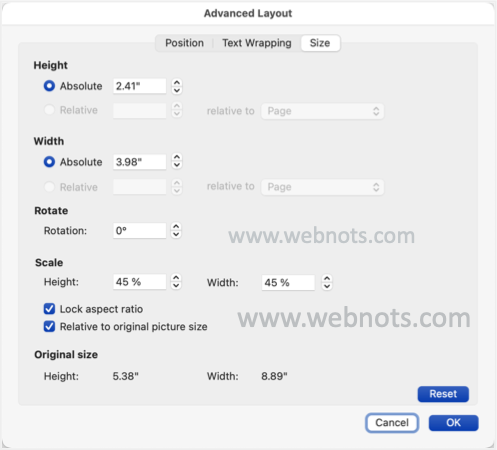Word for Mac 中的高级旋转选项