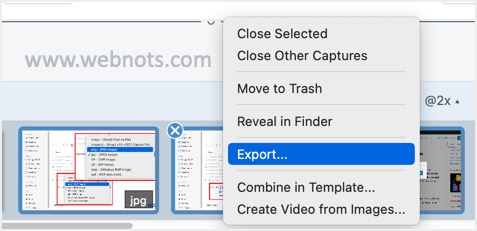 选择从最近拍摄的图像中导出
