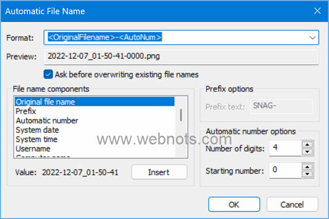 设置自动文件名格式