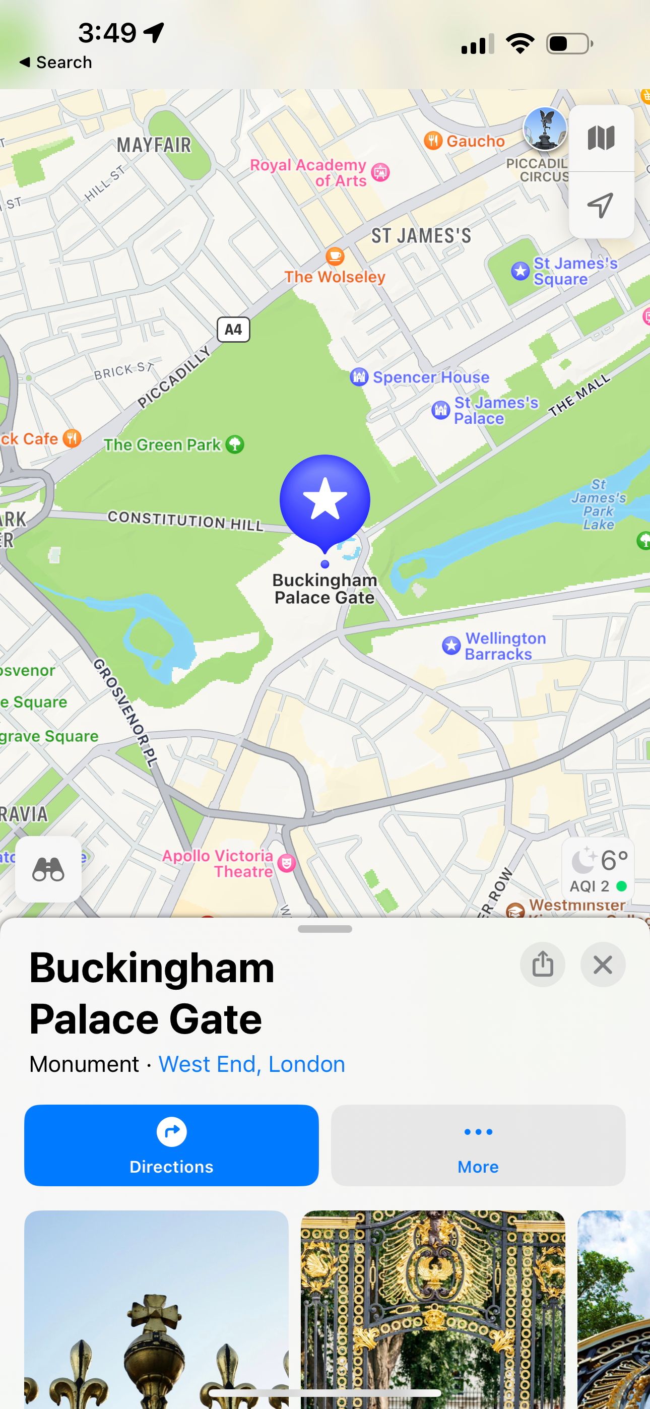 Apple Maps 显示白金汉宫大门