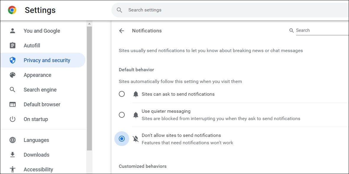 从浏览器设置中禁用 Google Chrome 通知