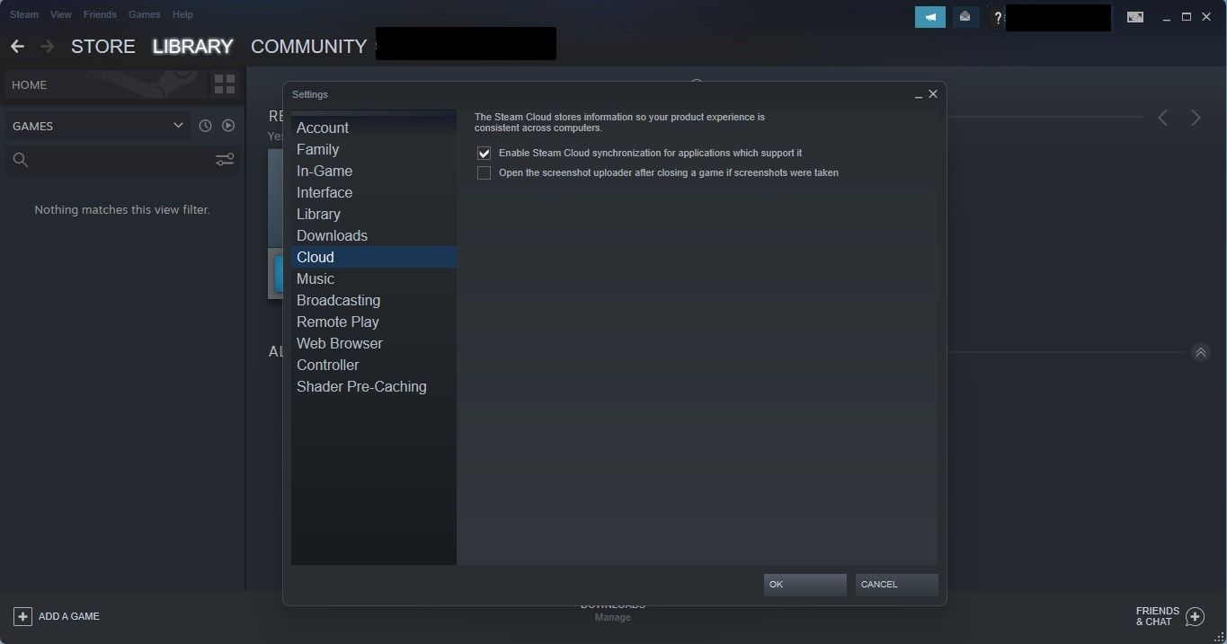 在 Windows 版 Steam 客户端的设置中选中启用云同步的框