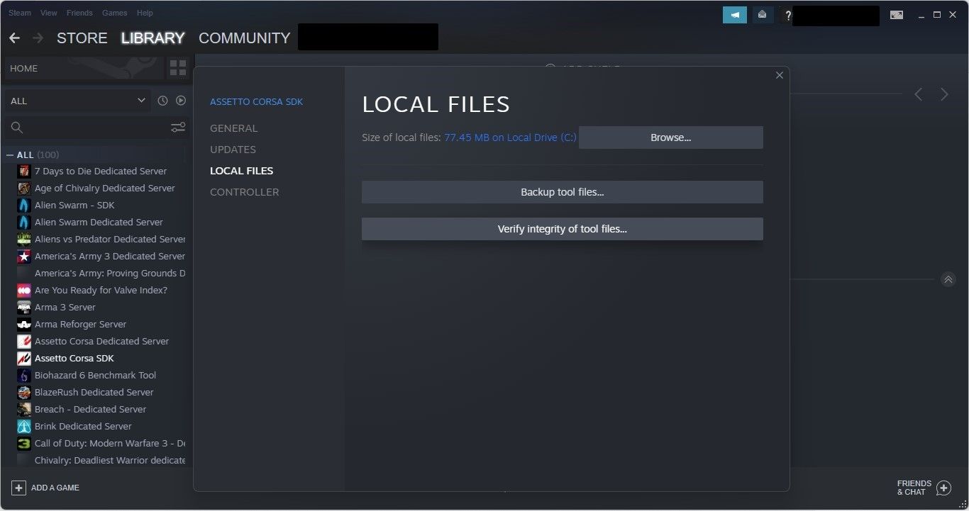 在 Steam 客户端游戏属性的本地文件选项卡中单击验证游戏文件的完整性