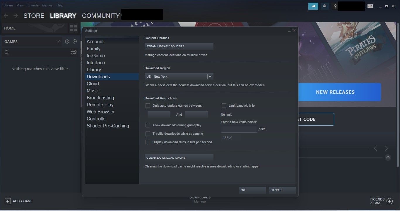 通过在 Steam 设置的下载选项卡中取消选中流式传输时节流下载框来禁用下载节流