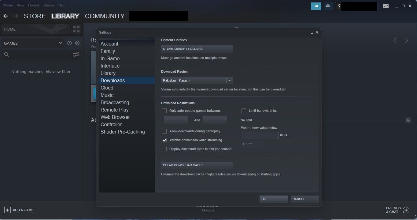 在 Steam 设置的下载选项卡中单击 Steam 库文件夹