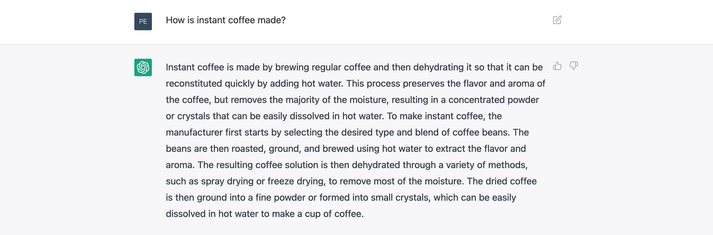 ChatGPT 回答有关速溶咖啡的问题