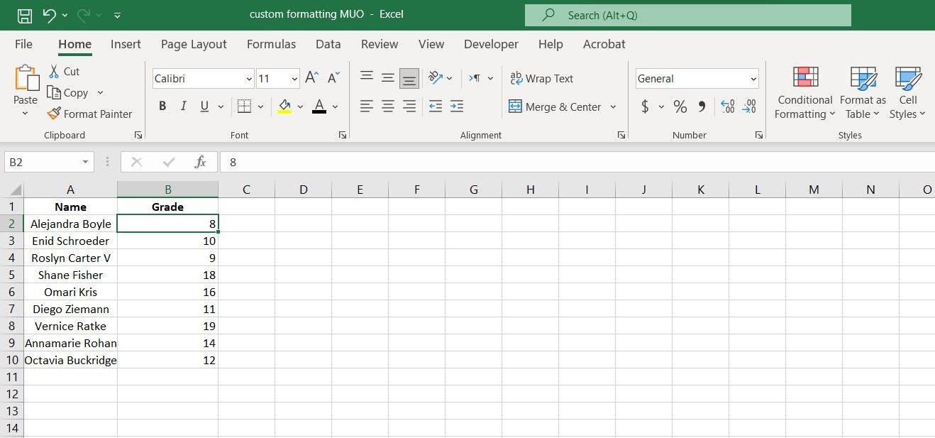 Excel 中的示例电子表格