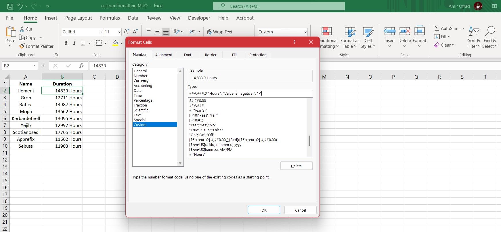 Excel 中的格式化窗口