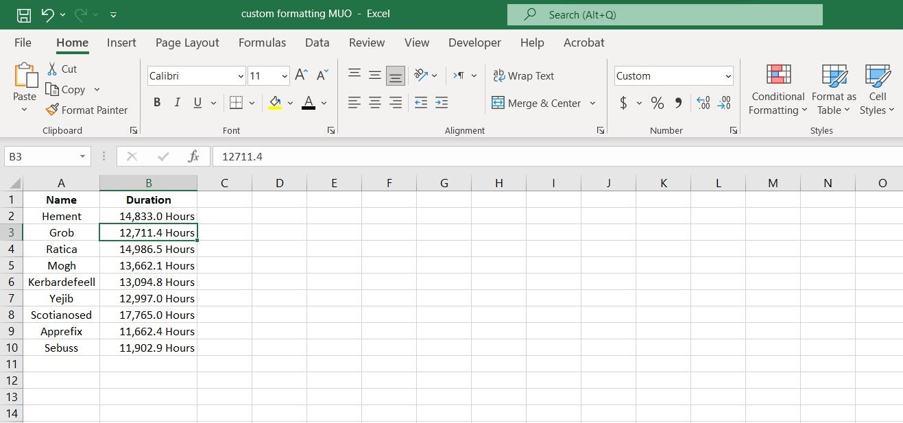 Excel 中的自定义格式