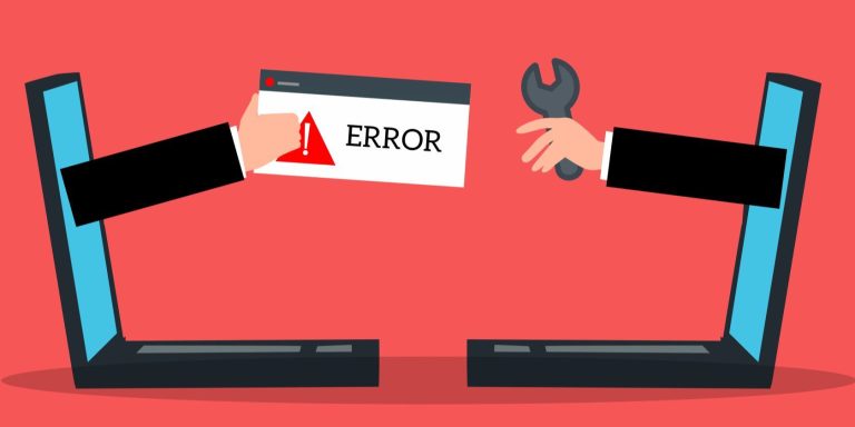 hand handing over error card to another hand to fix it