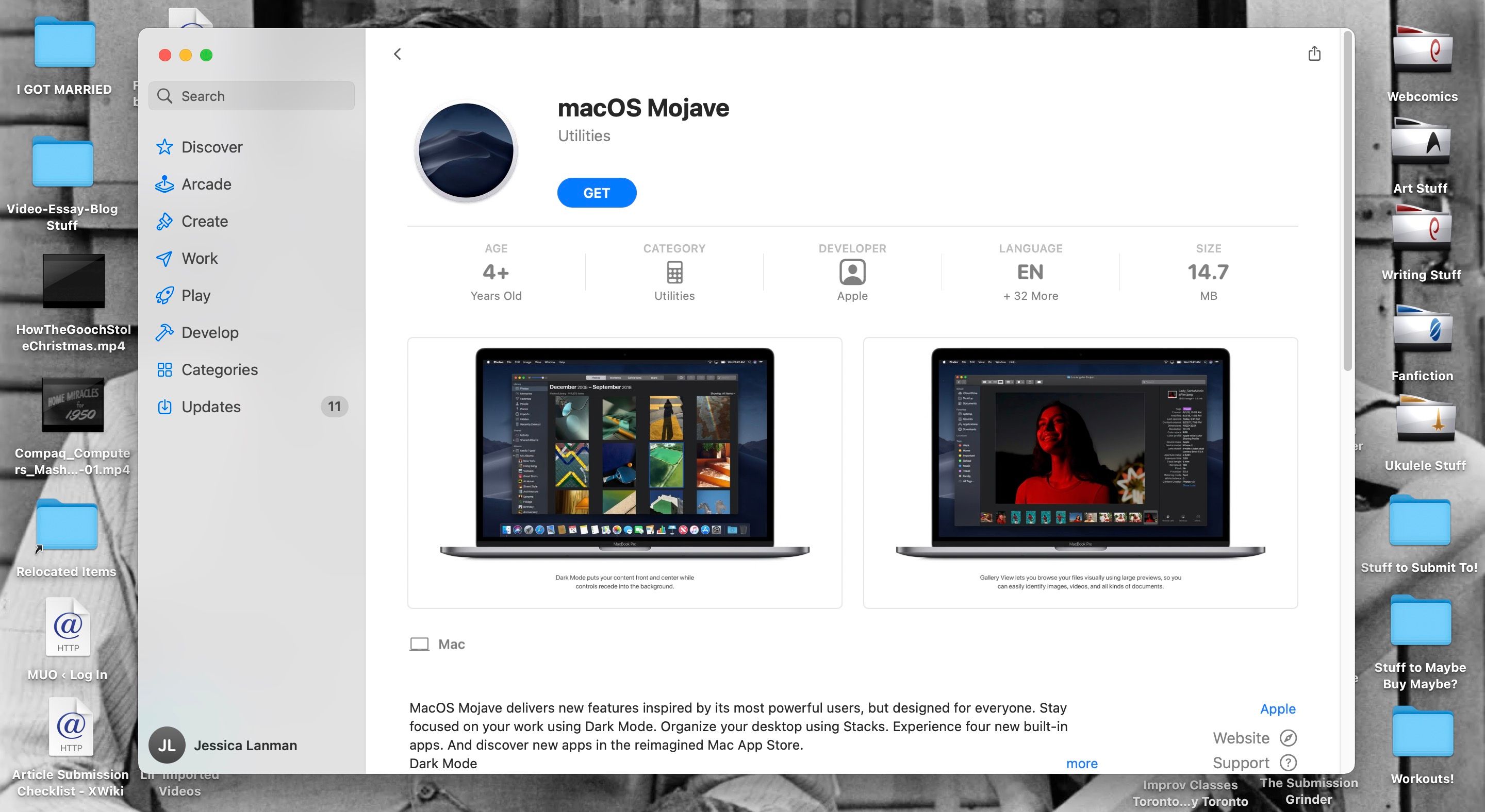 Mac App Store 中的 macOS Mojave 下载页面