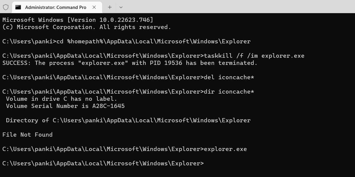 使用命令提示符在 Windows 上重建图标缓存