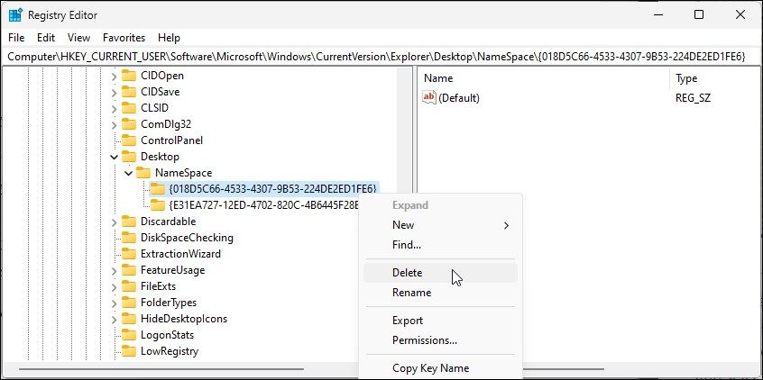 删除 onedrive 图标 Windows 11 注册表编辑器删除名称空间下的键
