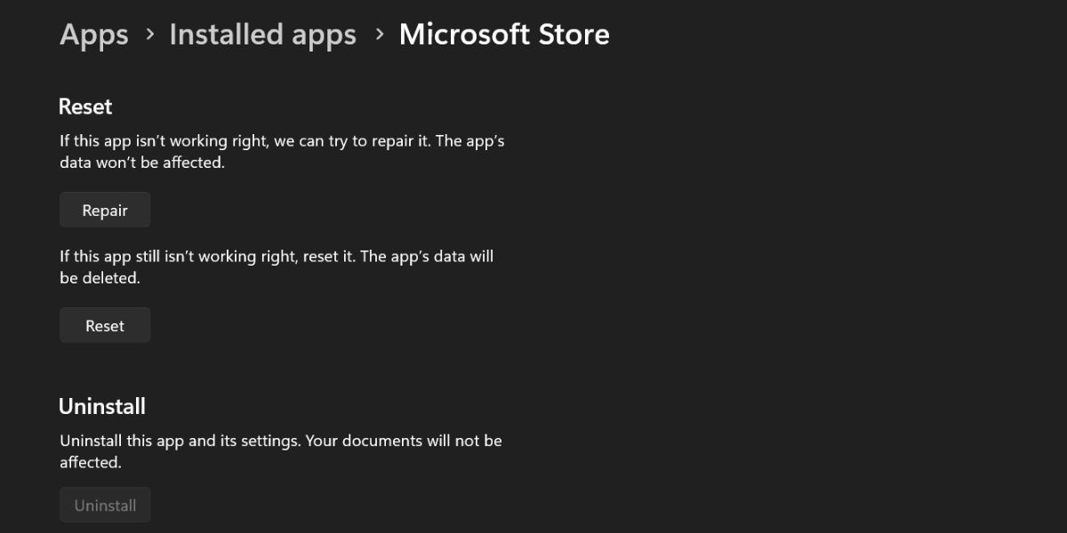 修复或重置 Microsoft Store 应用