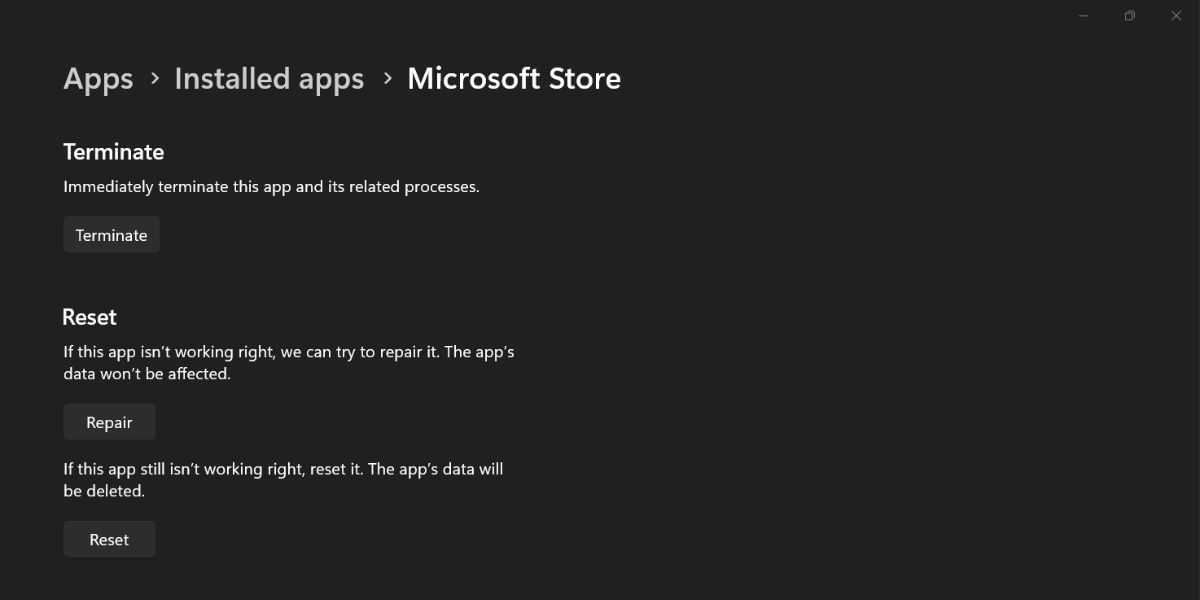 终止并重新打开 Microsoft Store 应用程序