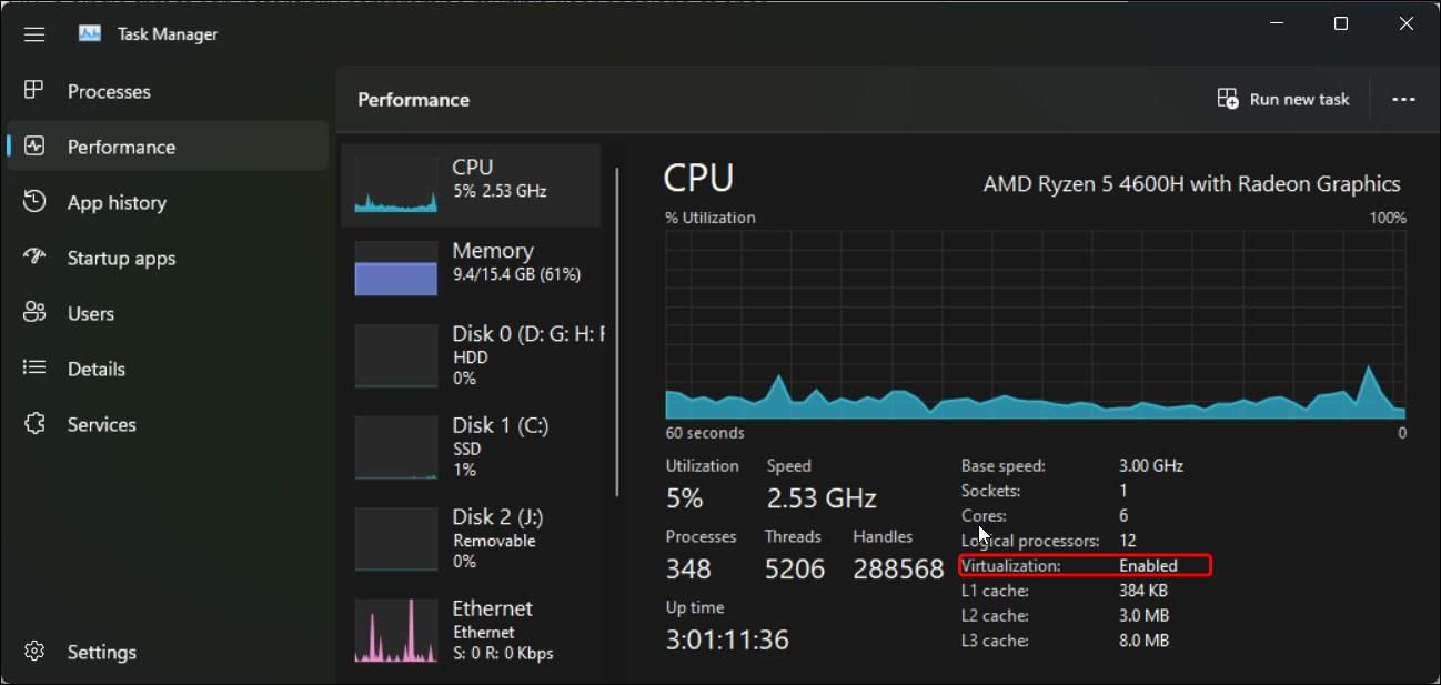 虚拟化状态 Windows 任务管理器