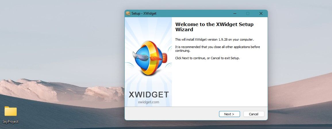 笔记本电脑屏幕上的 XWidget 安装向导