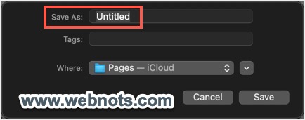 在 Mac Pages 中保存为无标题的文件