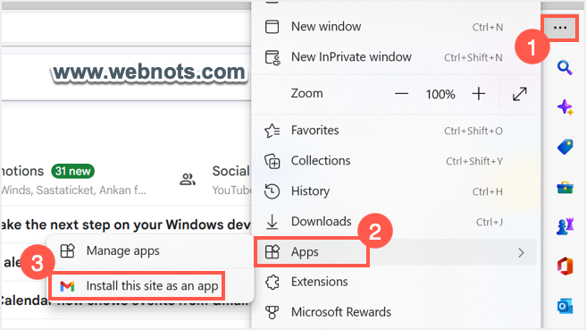 在 Edge 中将 Gmail 安装为应用程序
