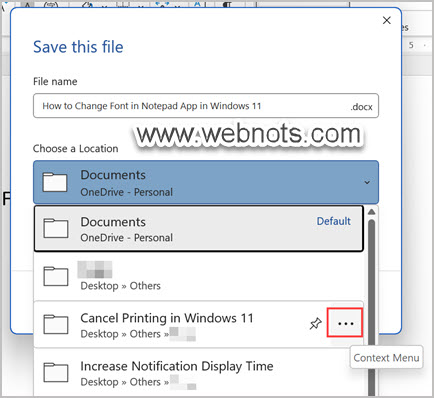 单击位置的上下文菜单