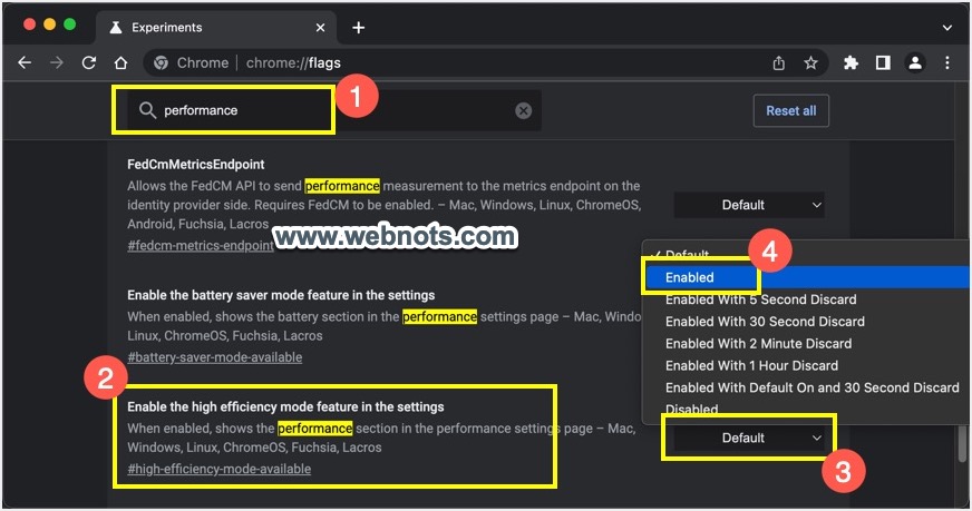 在 Google Chrome 中启用性能设置