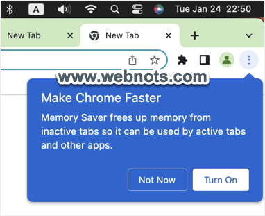 用于启用内存保护程序的 Chrome 通知