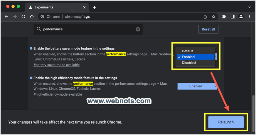 在 Chrome 中启用节能性能设置