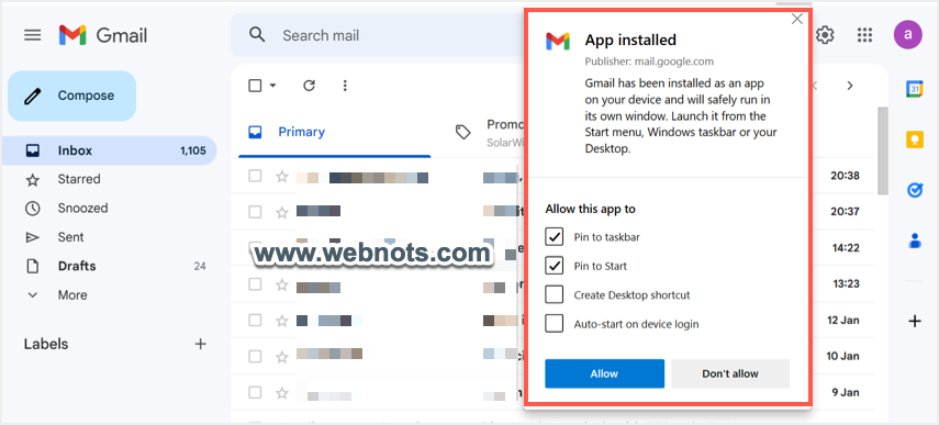 在 Edge 中为 Gmail 应用程序添加快捷方式