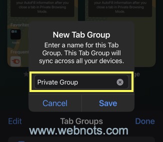 提供私人群组名称并保存