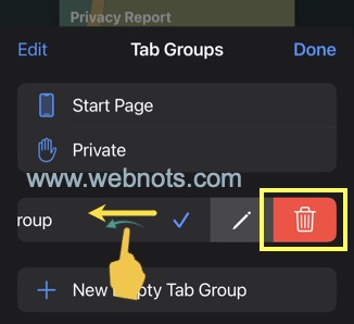 在 Safari 中滑动和删除私人标签组
