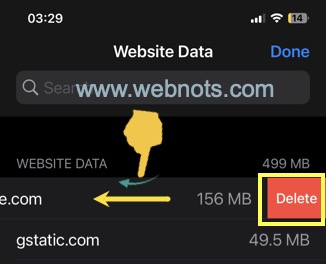 在 Safari 中滑动和删除单个站点数据