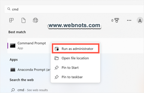 使用管理员权限打开命令提示符
