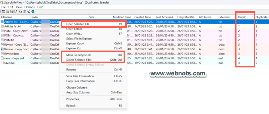 从右键单击菜单打开选定的文件