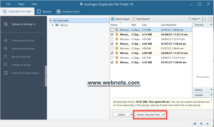 查看找到的重复文件 Auslogics