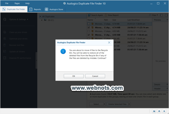 使用 Auslogics 确认删除重复文件