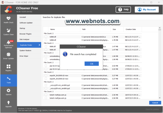 CCleaner 文件搜索完成
