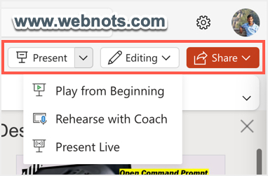 在线 PowerPoint 编辑器中的共享和保存选项