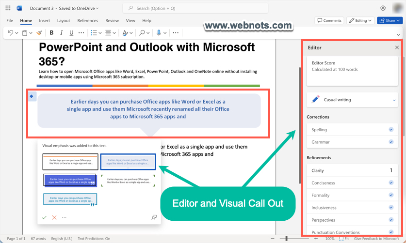 在在线 Word 中向文本添加视觉强调