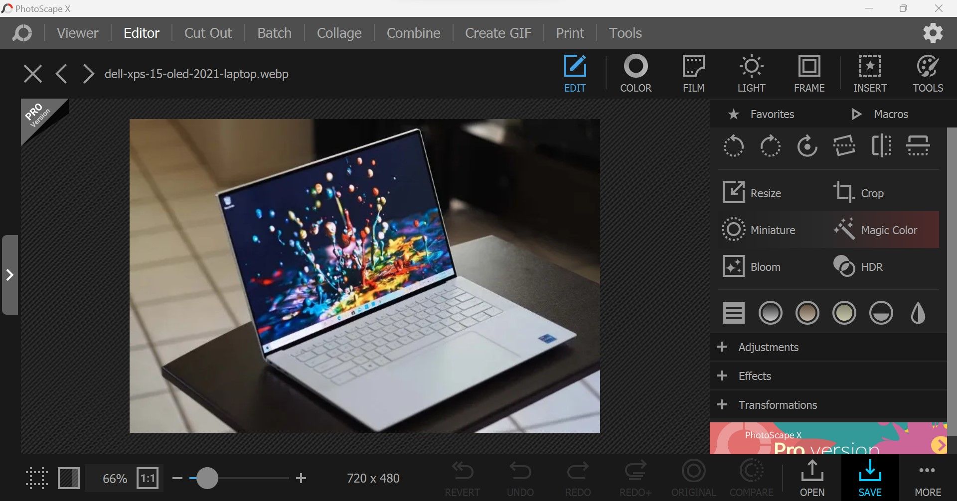 单击 Windows 上 PhotoScape X 应用程序右下角的保存按钮，在编辑后下载图像