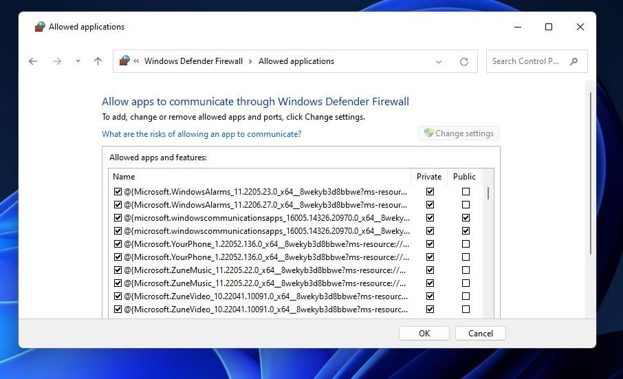 Windows Defender 防火墙的允许应用列表 