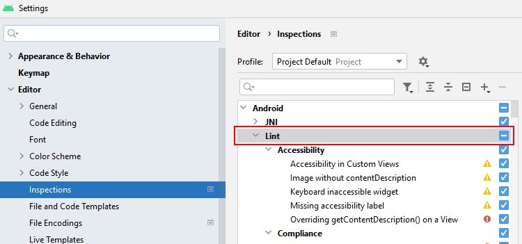 Android Studio 中的 Lint 设置