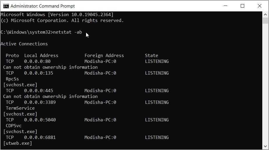 检查打开的 TCP-IP 端口